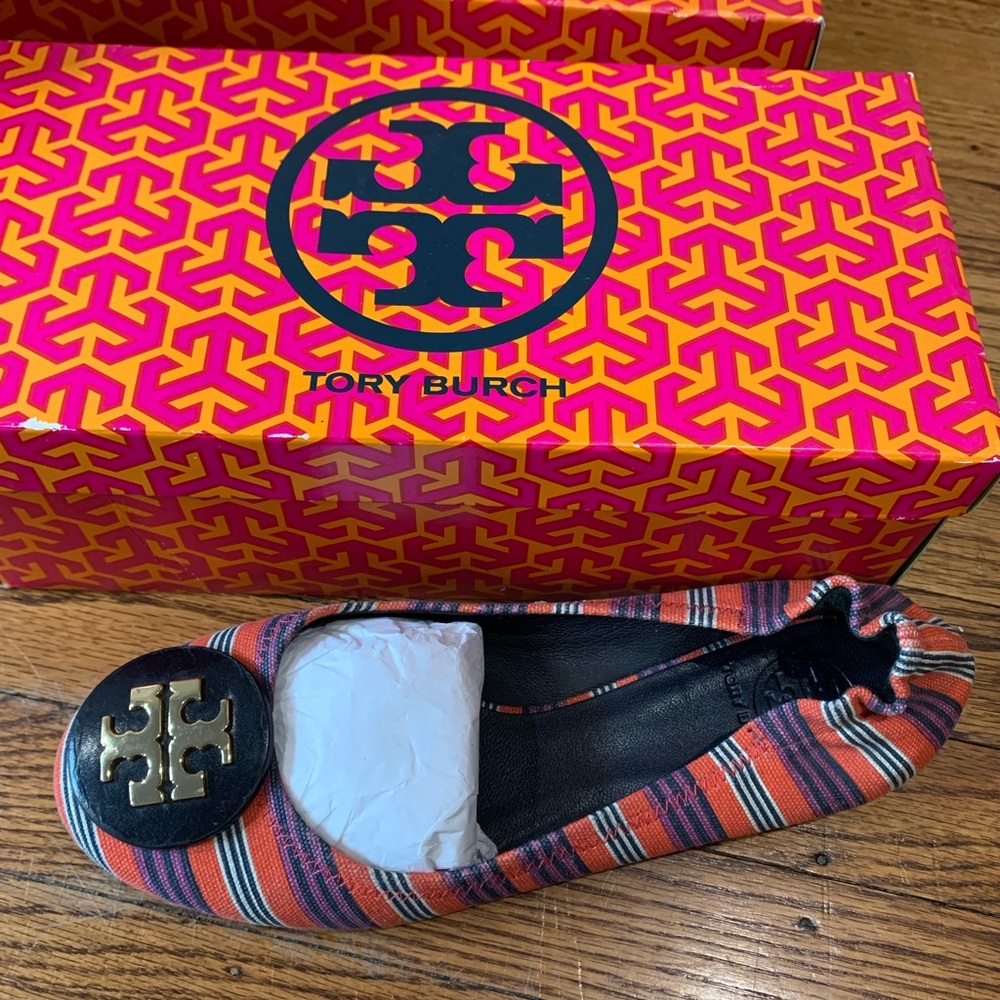 Tory Butch Flats - Orange and Blue stripes